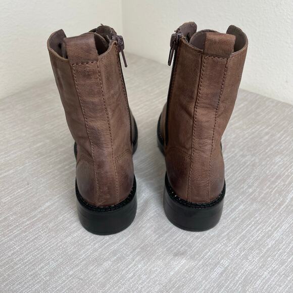 Rare ZARA Kids Brown Combat Boots EU 34 Distressed Lace Up Chunky Lug Sole Zip - Picture 6 of 11